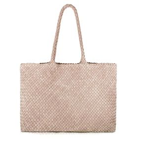 NWT Milaner The Classic Elena Woven Taupe Suede Handbag